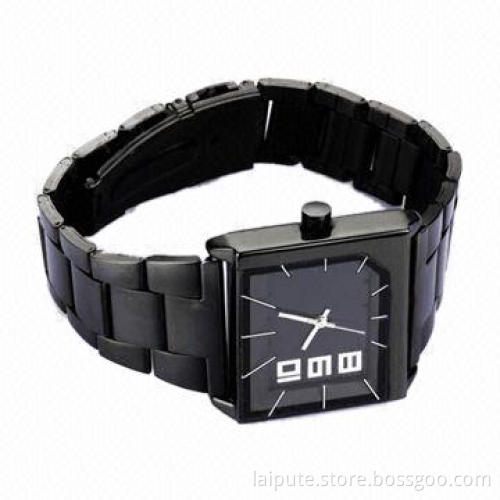 Top Fashionable Special-shaped Black Metal Wholesale Men's Gift Watch, Sized 35 x 30mm